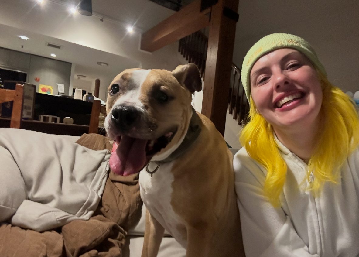 Britta with a happy pit bull