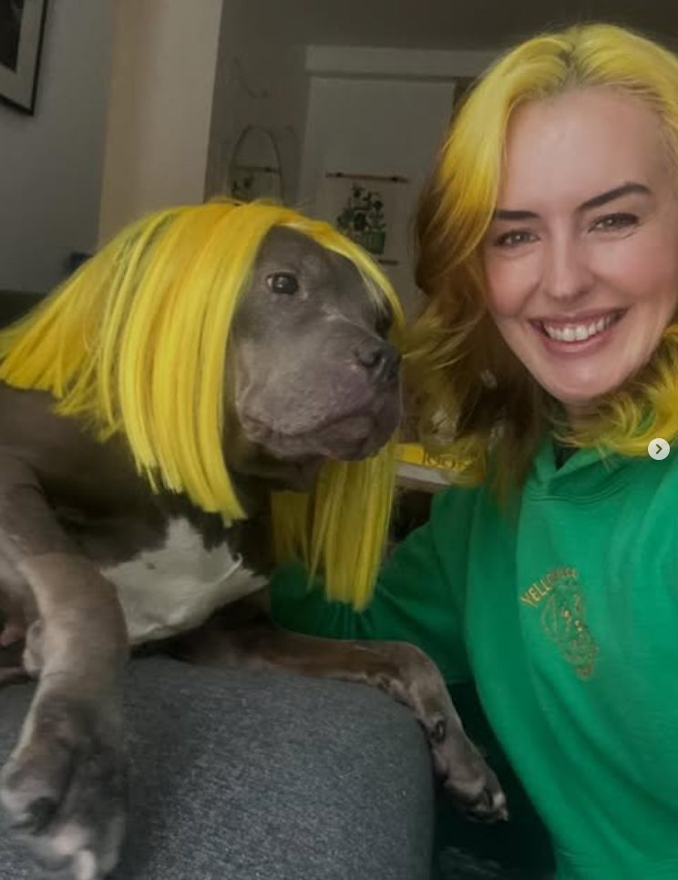 Britta and her foster in matching yellow wigs