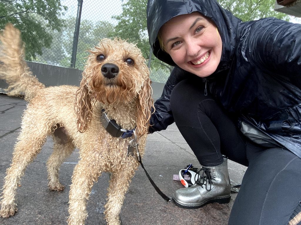 Britta and a wet doodle in the rain